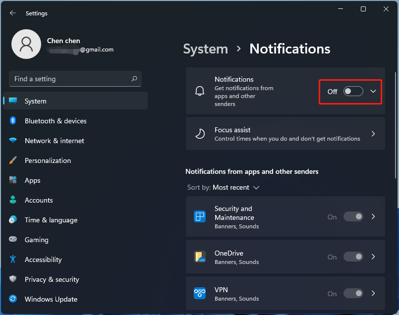 disable all notifications Windows 11