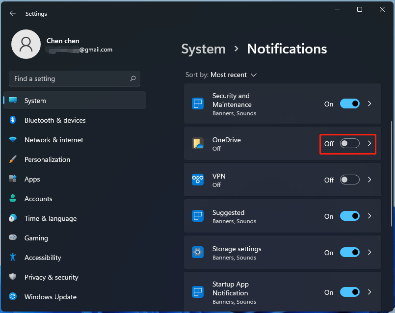 disable Windows 11 notifications from some apps