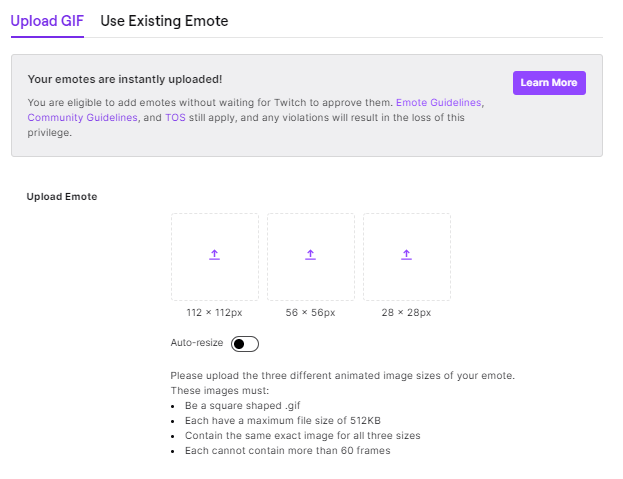 Twitch emote size for manual upload