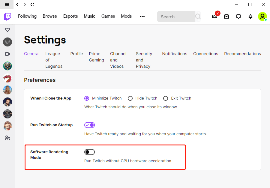 Twitch desktop app hardware acceleration