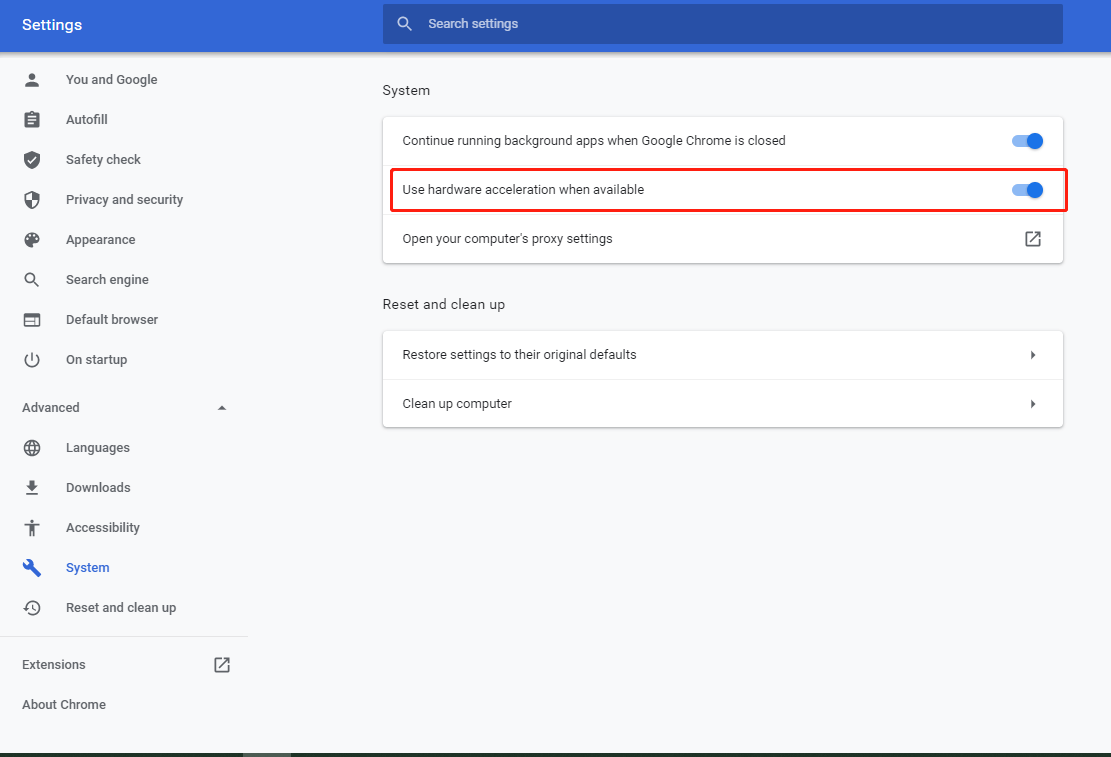 Google Chrome hardware acceleration