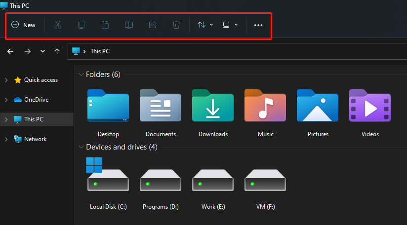 top menus in File Explorer