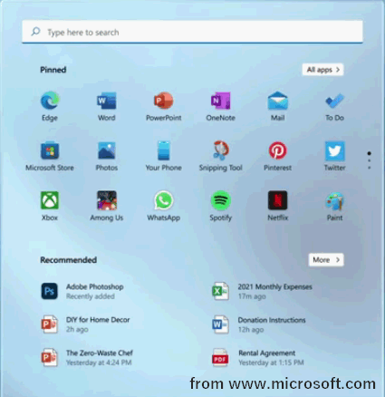 Windows 11 Start button & menu