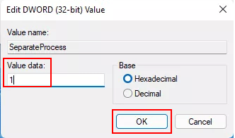 Change SeparateProcess value data