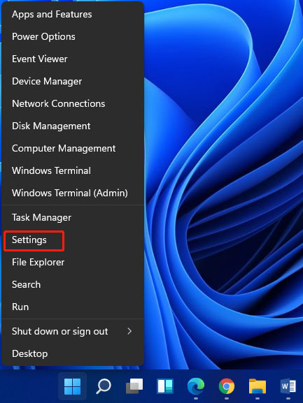 select Settings from the WinX menu