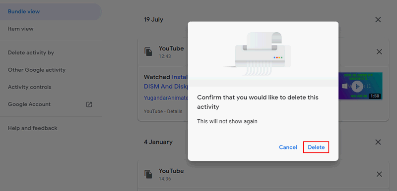 Delete some activities manually
