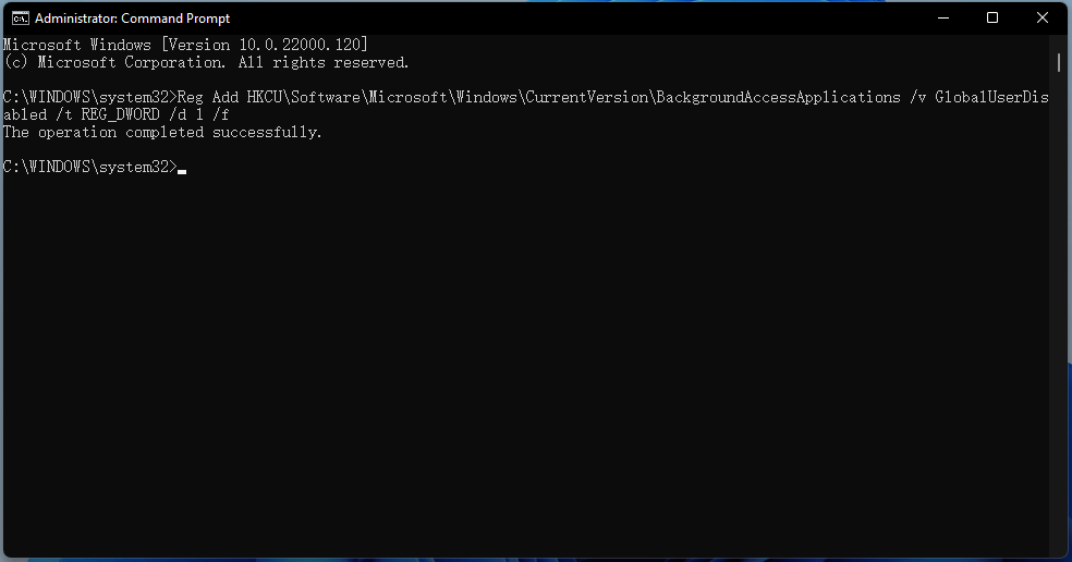 turn off background apps in Windows 11 Command Prompt