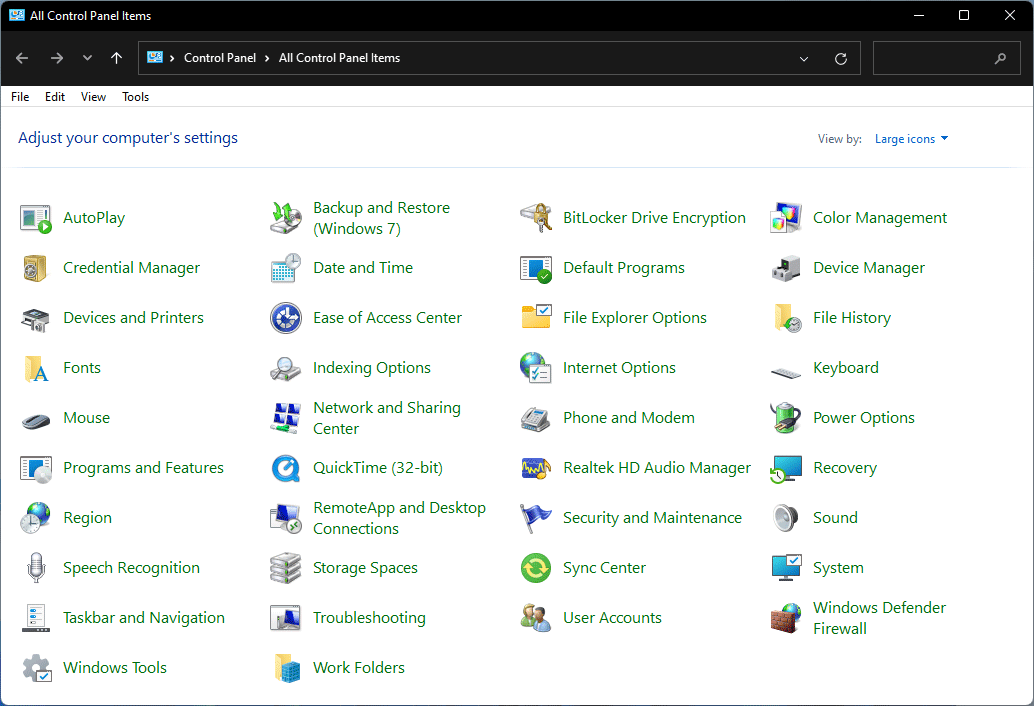 Control Panel in Windows 11