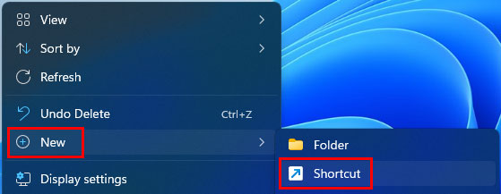 select shortcut from the context menu