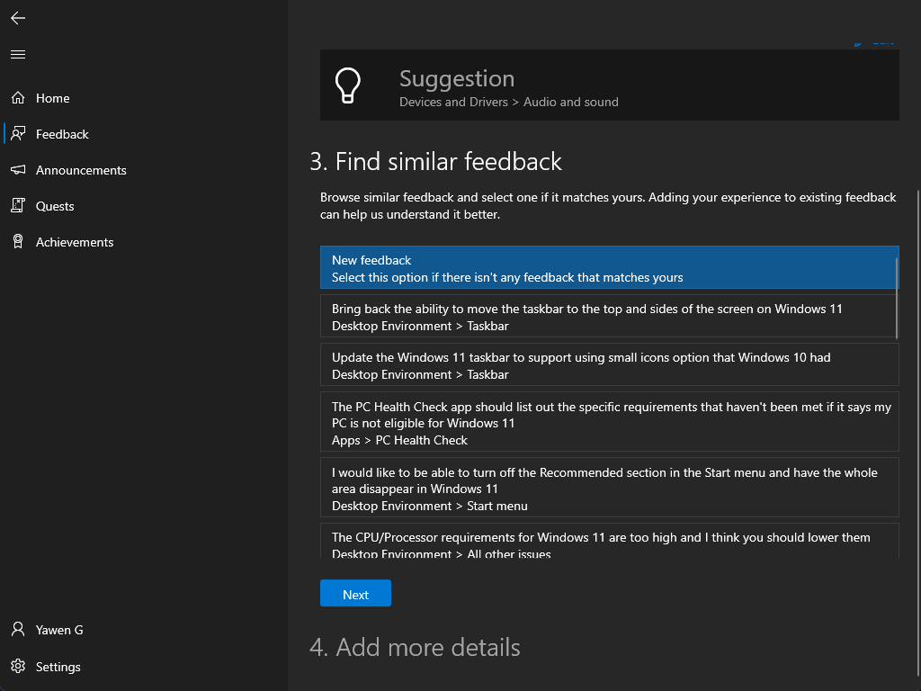 find similar feedback