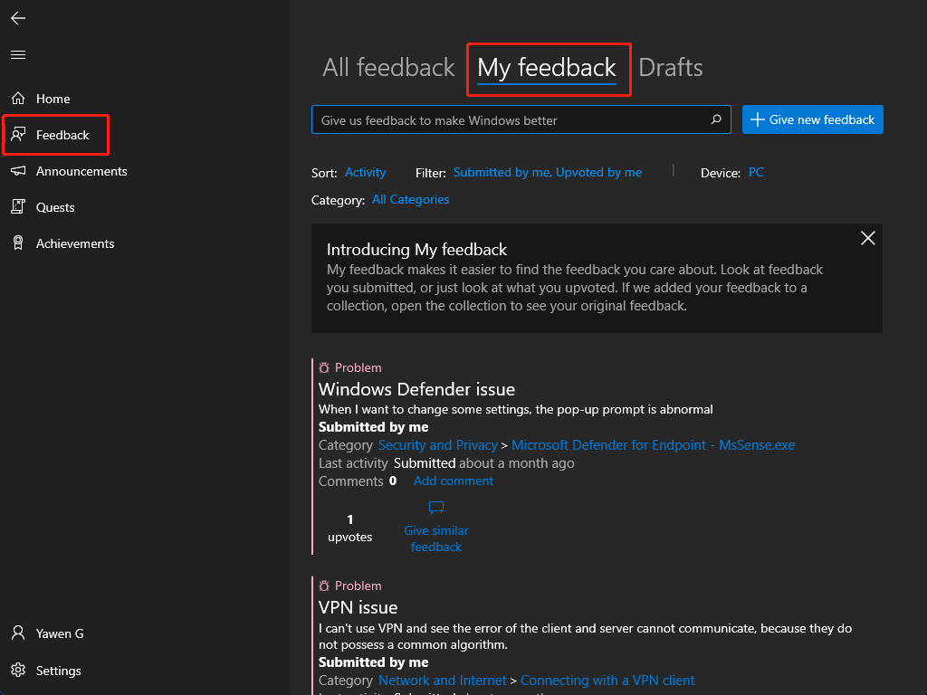 review my feedback