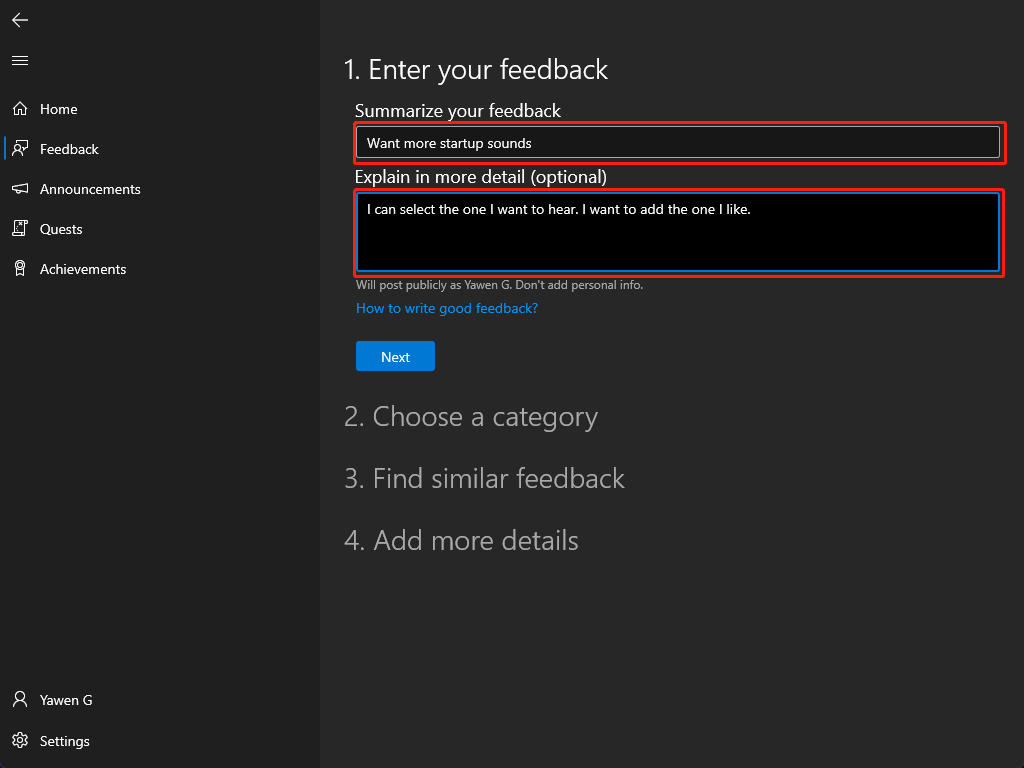 enter the new feature you want to add