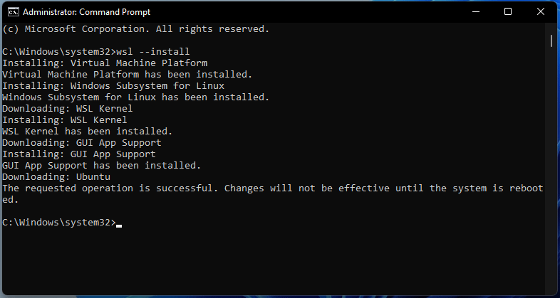 install WSL in Windows 11 via CMD