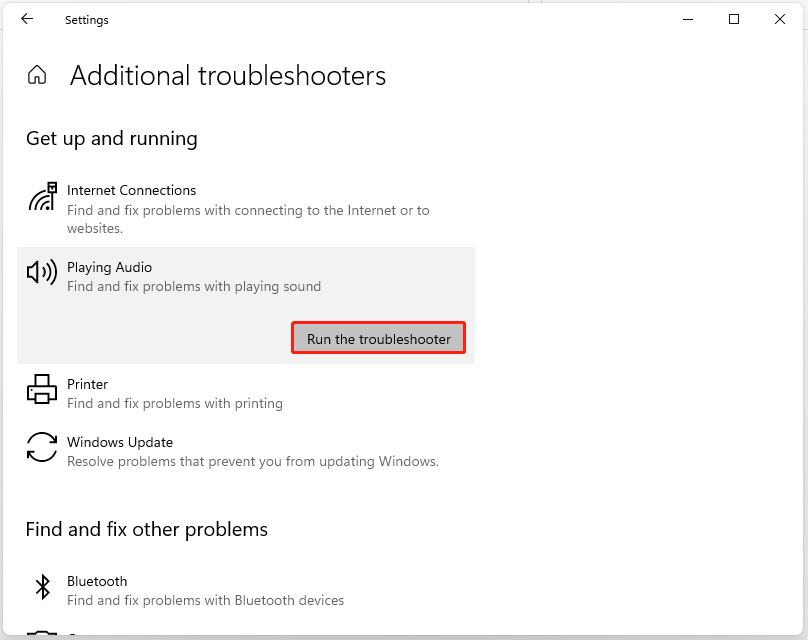 click the Run the troubleshooter button