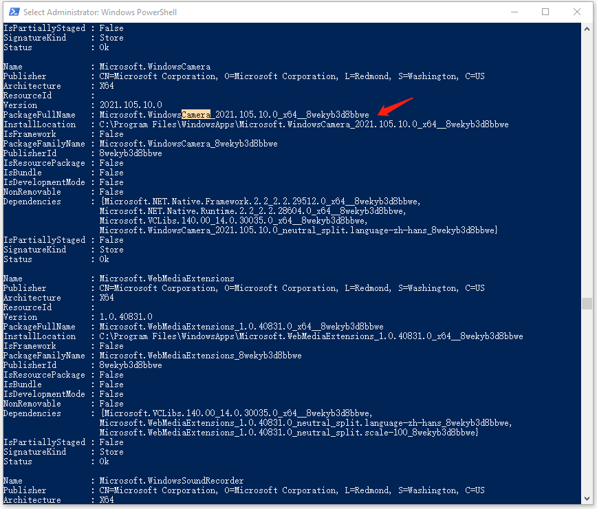 uninstall Camera app Windows 10/11 PowerShell