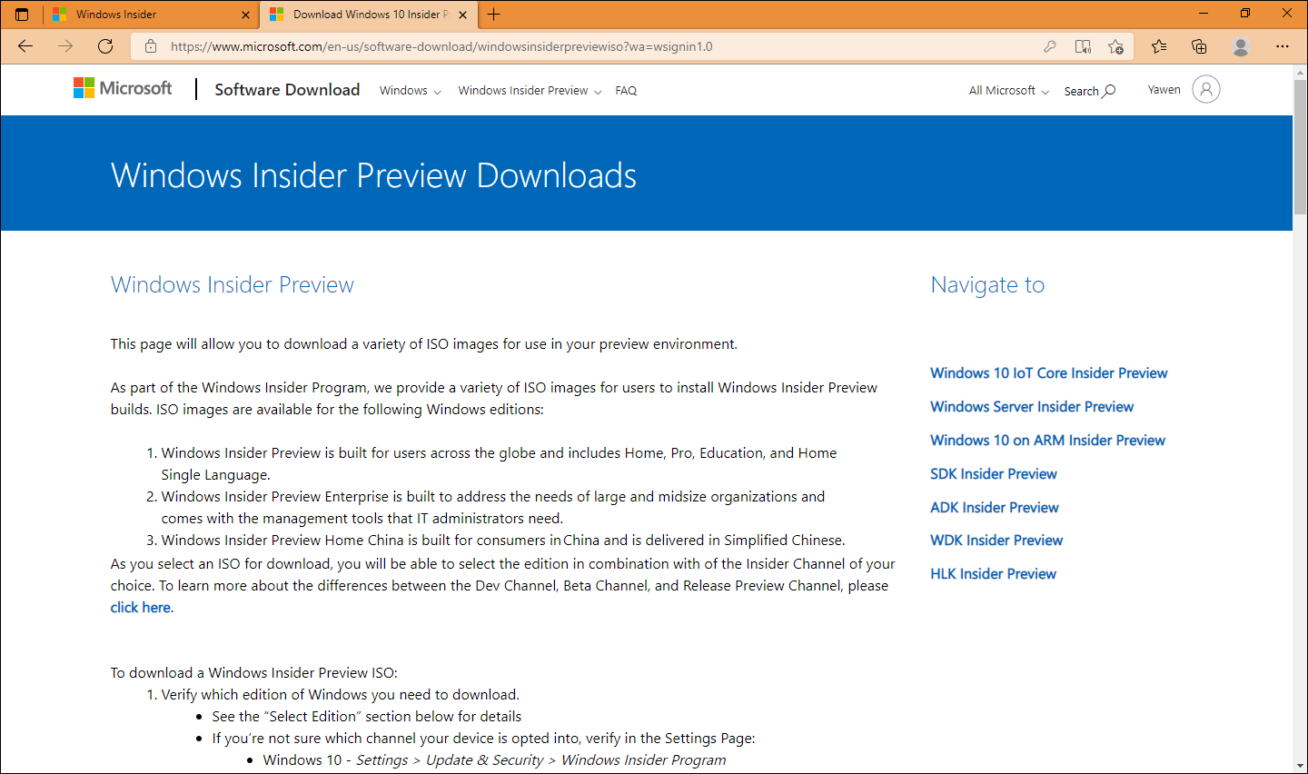 Windows Insider Preview Downloads