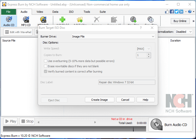 burn target ISO disc with Express Burn