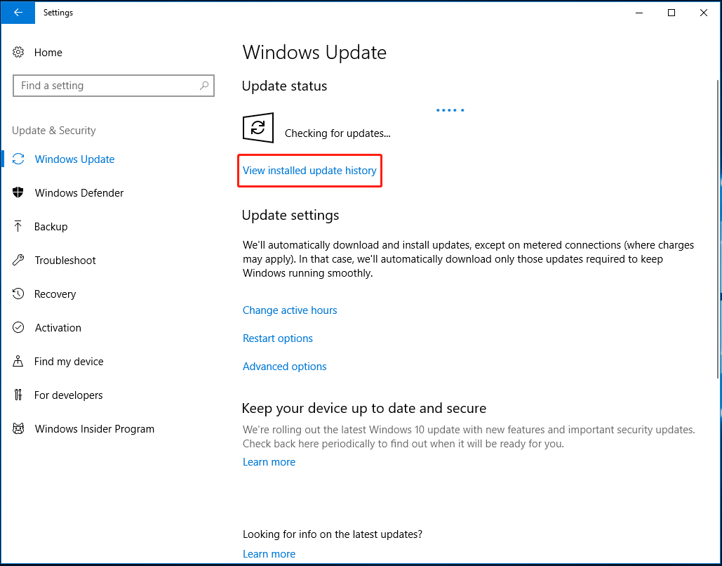 view installed update history