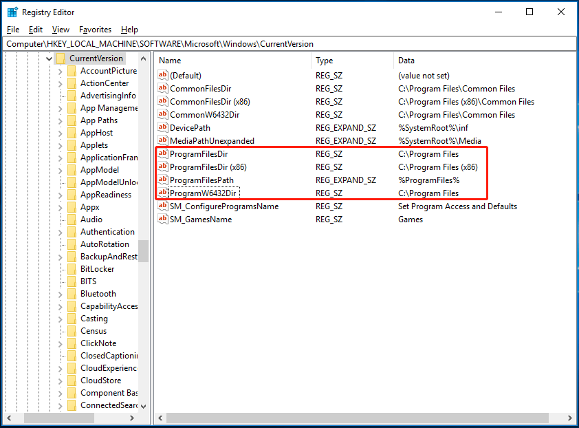 change Windows registry