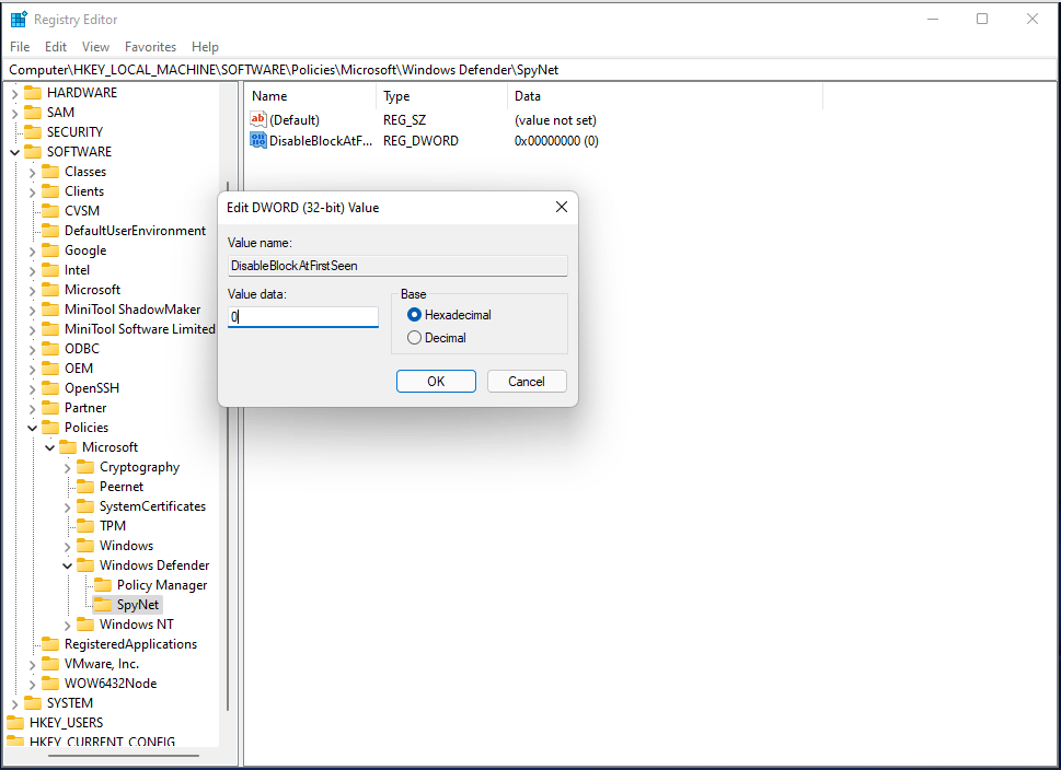 DisableBlockAtFirstSeen