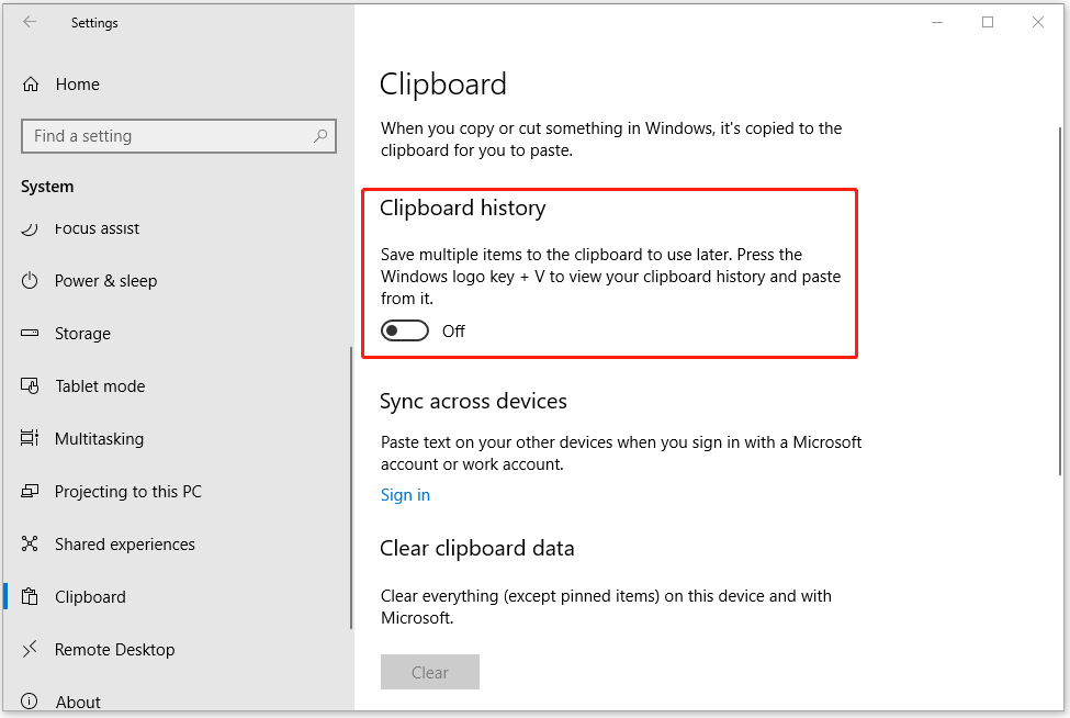 enable clipboard history