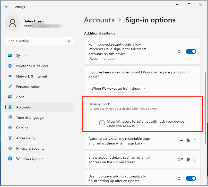 Windows 11 enable dynamic lock