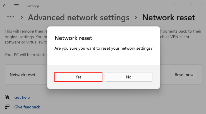 Network reset