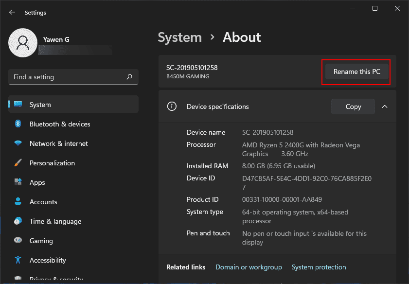 click rename this PC
