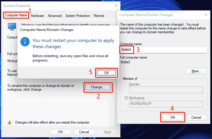 change computer name using System Properties