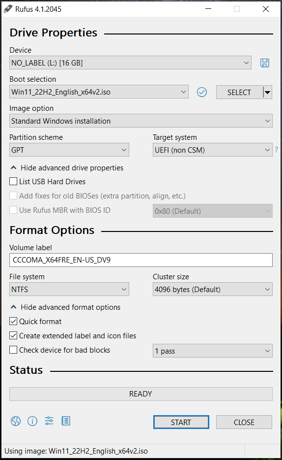 create a Windows 11 bootable USB drive with Rufus