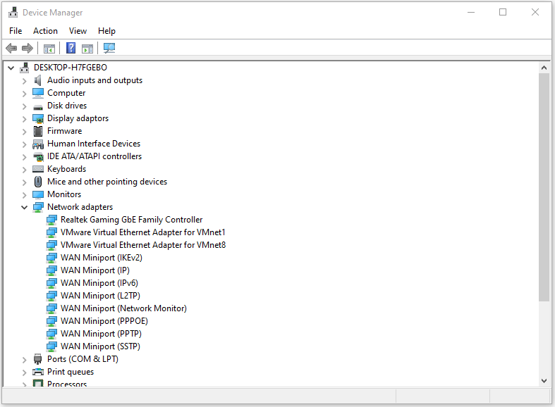 right –click WAN Miniport