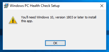 Windows 10 version requirements for PC Health Check