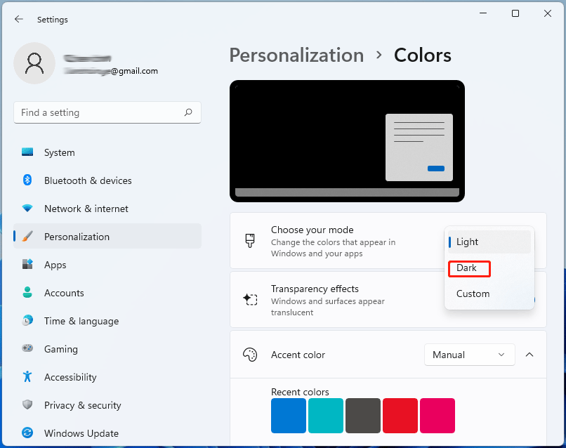 enable Windows 11 Dark Mode