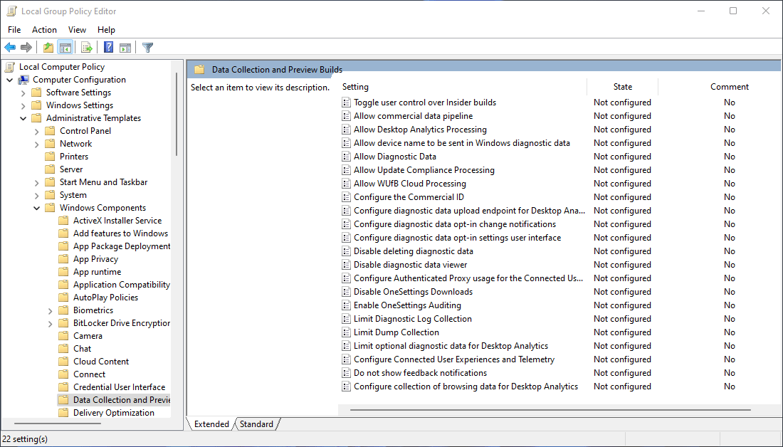 change the telemetry setting