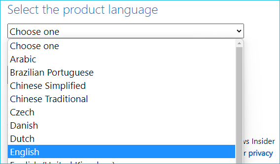 select the product language