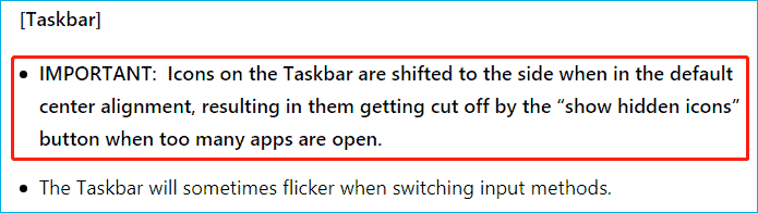 taskbar issues in Windows 11 Insider preview build 22458