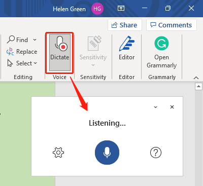 voice dictation in Office Word