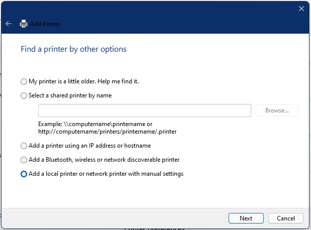 add a local printer or network printer