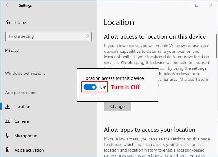 Turn off location access