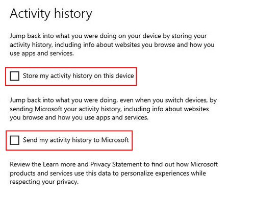 Disable Activity history