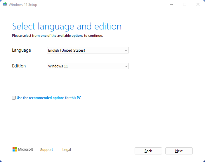 select language and edition