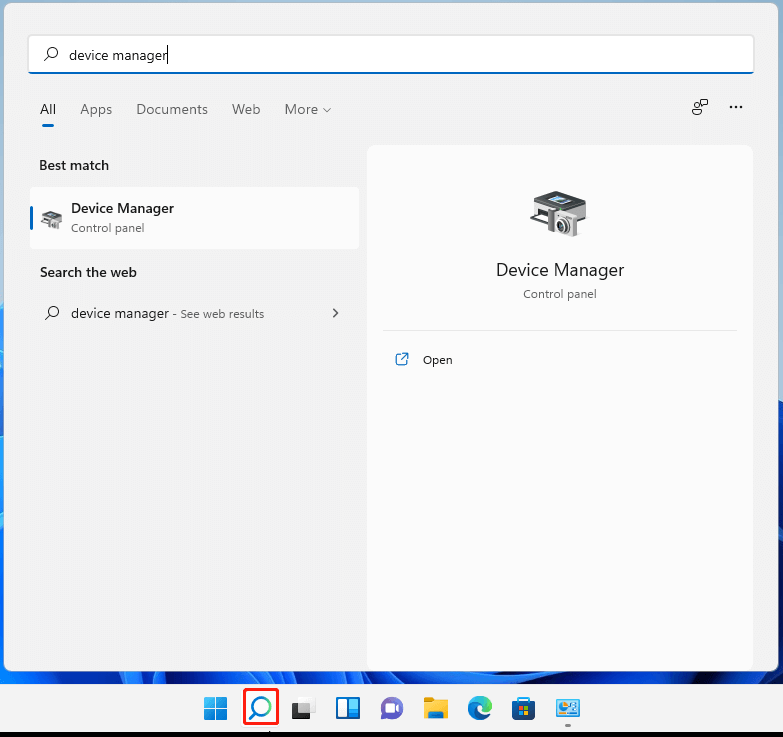 open Windows 11 Device Manager by Search