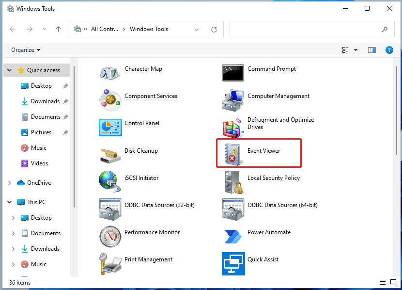 open Windows 11 Event Viewer in Windows Tools