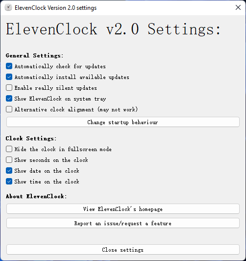 close settings