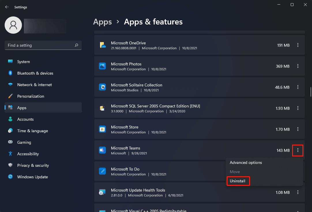 click Uninstall
