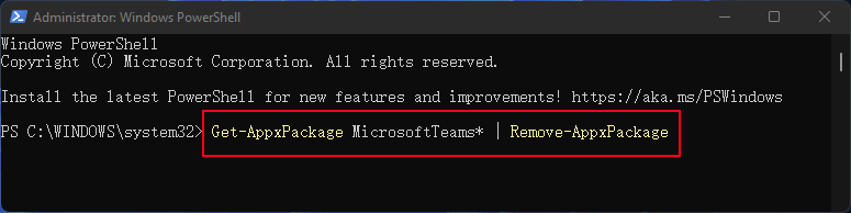 use PowerShell to uninstall Microsoft Teams