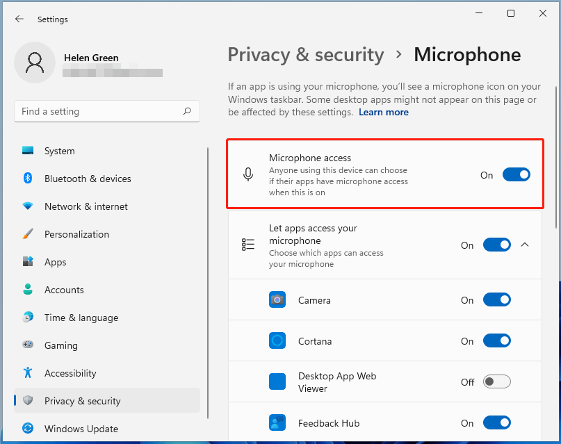 enable microphone access in Windows 11