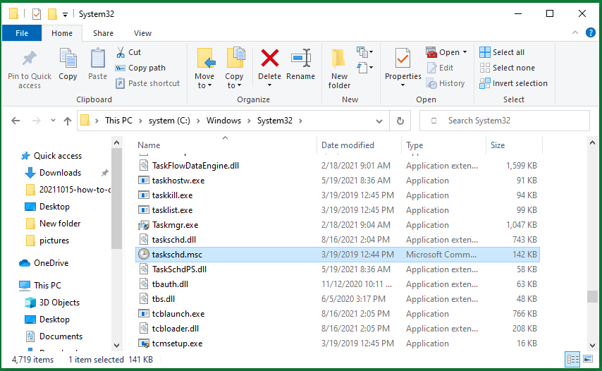 open Task Scheduler in Windows File Explorer