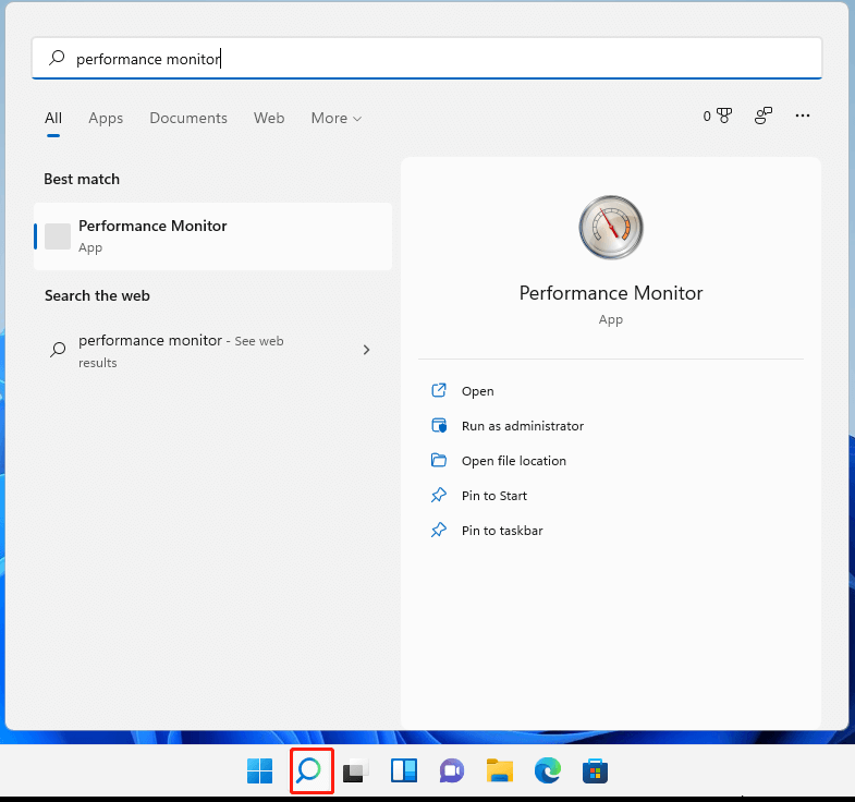 Open Windows 11 Performance Monitor Through Search