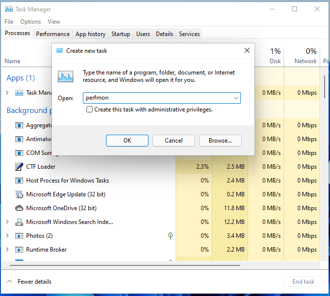Launch Windows 11 Performance Monitor via Task Manager
